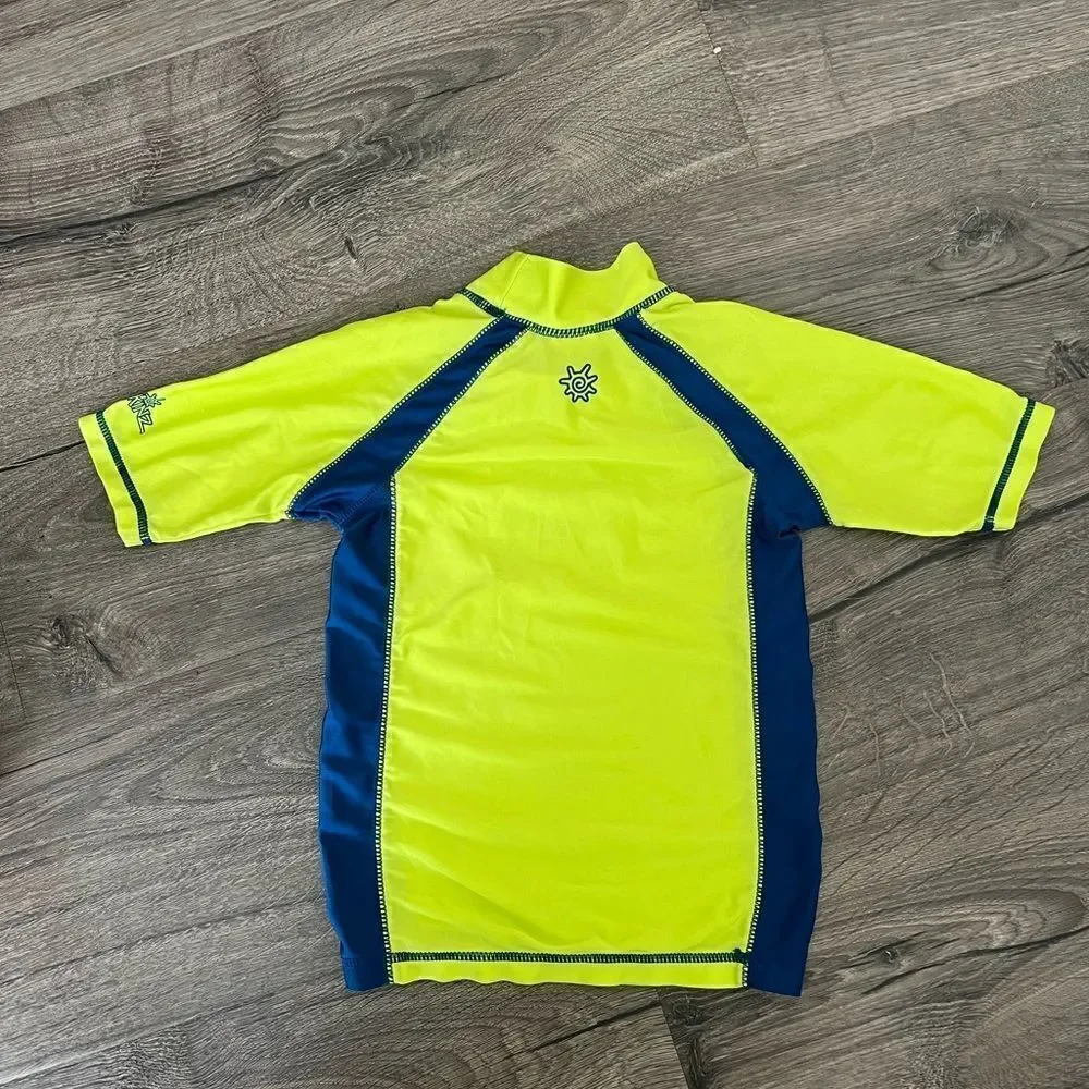 UV Skinz UPF 50+ Smiling Shark Two Tone Blue Lime Green Rash Guard Swim Top, 5